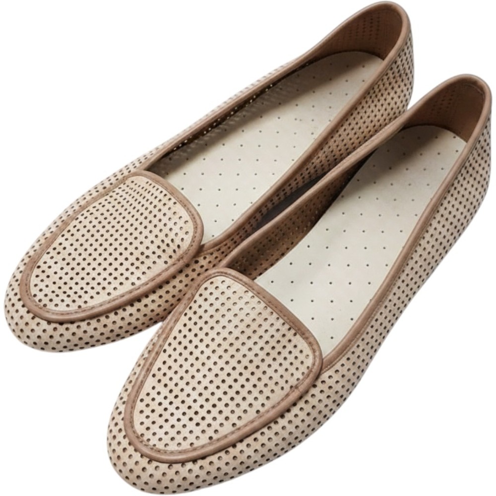 Antonio Melani Beige Perforated Leather Loafers Flats Nude Slip On Shoes 8.5M